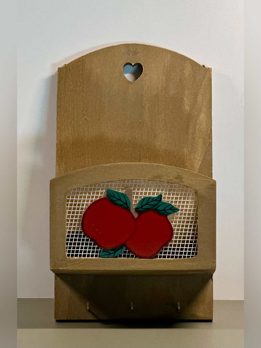Wood Wall Mail Organizer Key Holder Apple Country Kitchen Decor